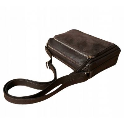 - Czekoladowa torebka Vera Pelle włoska listonoszka skóra zamsz naturalny + skóra