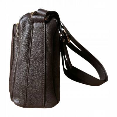 - Czekoladowa torebka Vera Pelle włoska listonoszka skóra zamsz naturalny + skóra