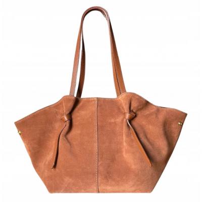 - Camel zamszowa torebka shopper ruda karmelowy ZAMSZ NATURALNY Vera Pelle
