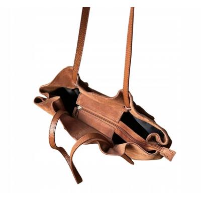 - Camel zamszowa torebka shopper ruda karmelowy ZAMSZ NATURALNY Vera Pelle
