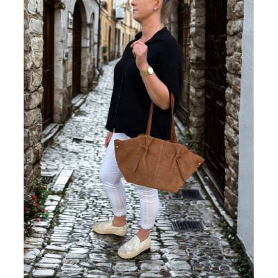 - Camel zamszowa torebka shopper ruda karmelowy ZAMSZ NATURALNY Vera Pelle