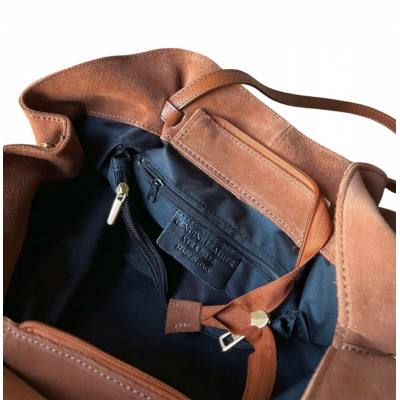 - Camel zamszowa torebka shopper ruda karmelowy ZAMSZ NATURALNY Vera Pelle
