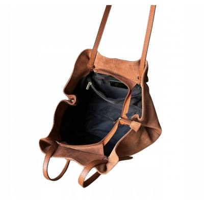 - Camel zamszowa torebka shopper ruda karmelowy ZAMSZ NATURALNY Vera Pelle