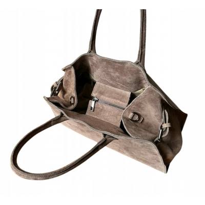- BORSE IN PELLE Cappuccino zamszowa torebka kuferek shopper XL taupe