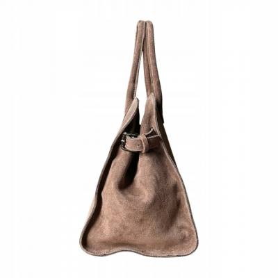 - BORSE IN PELLE Cappuccino zamszowa torebka kuferek shopper XL taupe