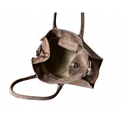 - BORSE IN PELLE Cappuccino zamszowa torebka kuferek shopper XL taupe