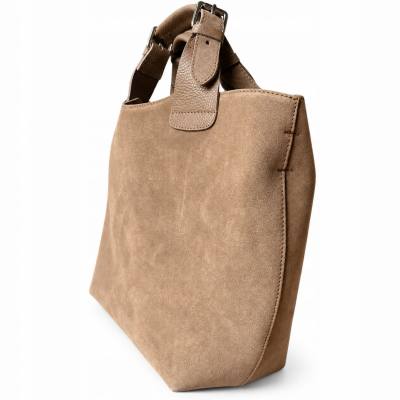 - Cappuccino zamszowa torebka shopper taupe ZAMSZ NATURALNY Vera Pelle