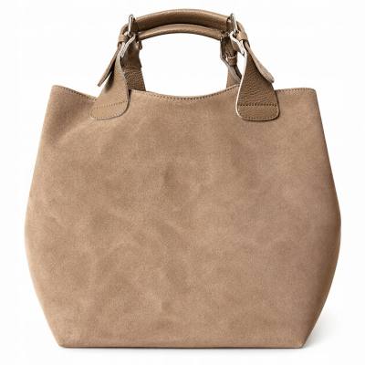 - Cappuccino zamszowa torebka shopper taupe ZAMSZ NATURALNY Vera Pelle