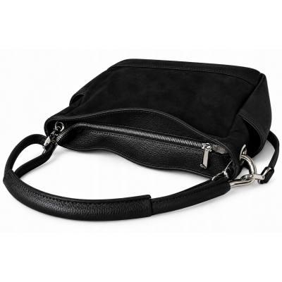 - Czarna torebka shopper ZAMSZ NATURALNY + SKÓRA NATURALNA Vera Pelle