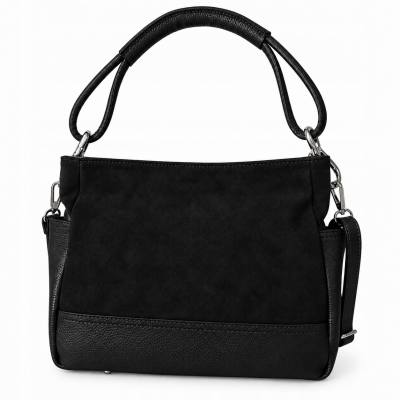 - Czarna torebka shopper ZAMSZ NATURALNY + SKÓRA NATURALNA Vera Pelle