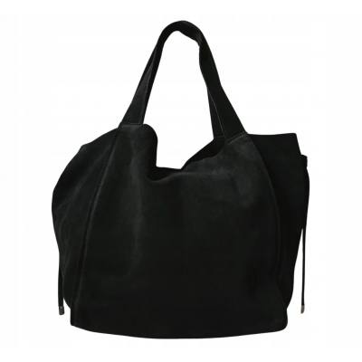 - Czarna zamszowa torebka shopper worek XL ZAMSZ NATURALNY Vera Pelle A4