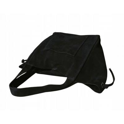 - Czarna zamszowa torebka shopper worek XL ZAMSZ NATURALNY Vera Pelle A4