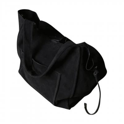 - Czarna zamszowa torebka shopper worek XL ZAMSZ NATURALNY Vera Pelle A4