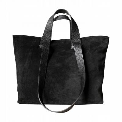 - Czarna torebka zamszowa shopper A4 ZAMSZ NATURALNY Vera Pelle