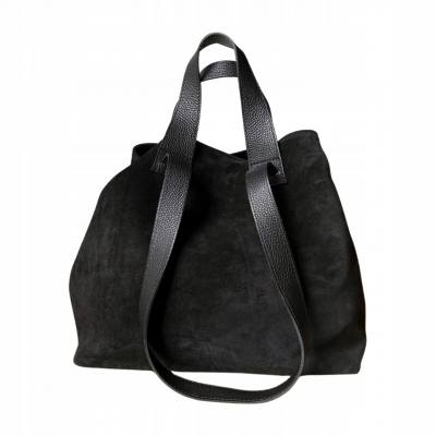 - Czarna torebka zamszowa shopper A4 ZAMSZ NATURALNY Vera Pelle