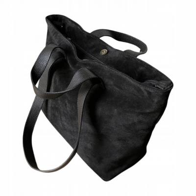 - Czarna torebka zamszowa shopper A4 ZAMSZ NATURALNY Vera Pelle
