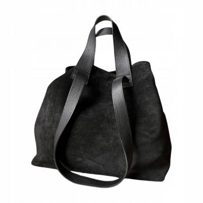 - Czarna torebka zamszowa shopper A4 ZAMSZ NATURALNY Vera Pelle