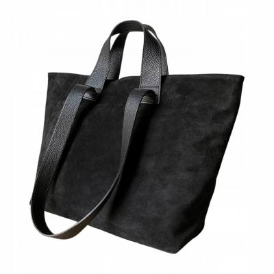 - Czarna torebka zamszowa shopper A4 ZAMSZ NATURALNY Vera Pelle