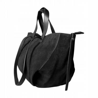- Czarna zamszowa torebka shopper ZAMSZ NATURALNY Vera Pelle