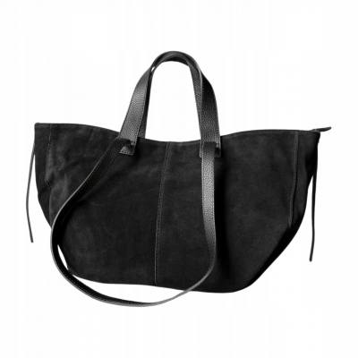 - Czarna zamszowa torebka shopper ZAMSZ NATURALNY Vera Pelle