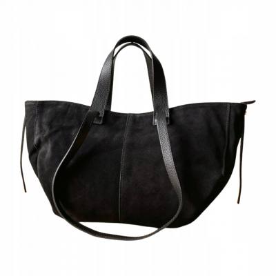 - Czarna zamszowa torebka shopper ZAMSZ NATURALNY Vera Pelle