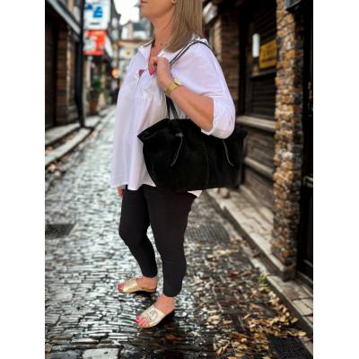 - Czarna zamszowa torebka shopper ZAMSZ NATURALNY Vera Pelle