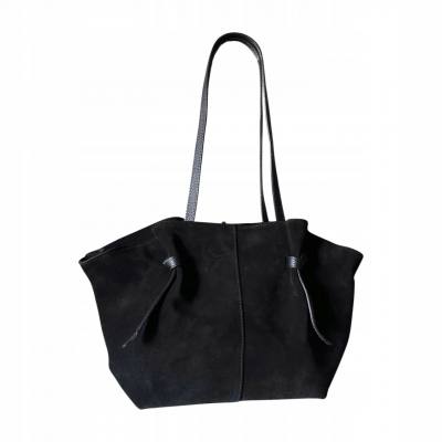 - Czarna zamszowa torebka shopper ZAMSZ NATURALNY Vera Pelle