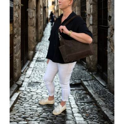 - Czekoladowa zamszowa torebka ciemny brąz ZAMSZ NATURALNY Vera Pelle