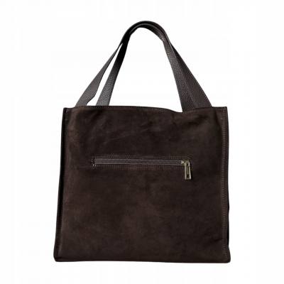 - Czekoladowa zamszowa torebka shopper ciemny brąz ZAMSZ NATURALNY Vera Pelle