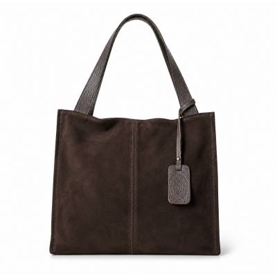 - Czekoladowa zamszowa torebka shopper ciemny brąz ZAMSZ NATURALNY Vera Pelle