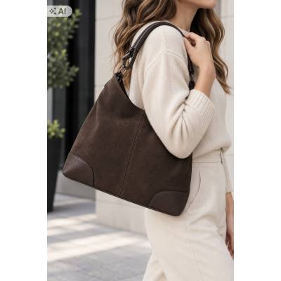 - Czekoladowa torebka shopper ZAMSZ NATURALNY + SKÓRA NATURALNA Vera Pelle
