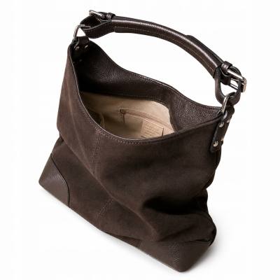 - Czekoladowa torebka shopper ZAMSZ NATURALNY + SKÓRA NATURALNA Vera Pelle