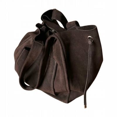 - Czekoladowa zamszowa torebka shopper worek XL ZAMSZ NATURALNY Vera Pelle A4
