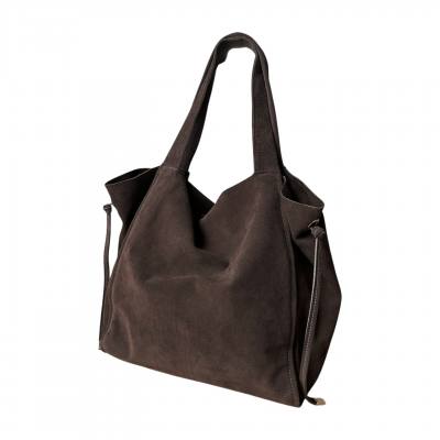 - Czekoladowa zamszowa torebka shopper worek XL ZAMSZ NATURALNY Vera Pelle A4