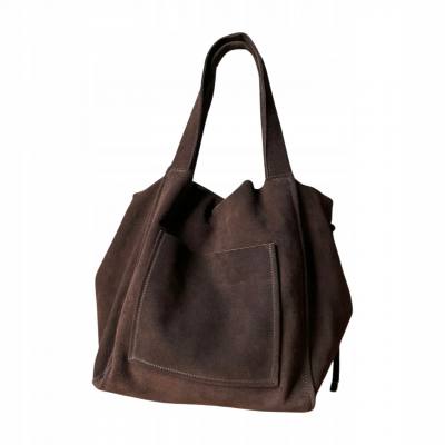 - Czekoladowa zamszowa torebka shopper worek XL ZAMSZ NATURALNY Vera Pelle A4