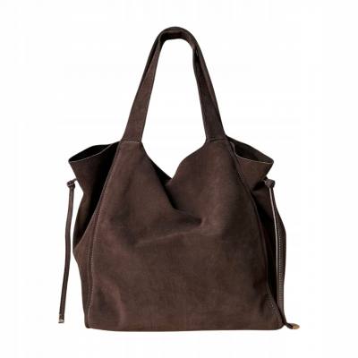 - Czekoladowa zamszowa torebka shopper worek XL ZAMSZ NATURALNY Vera Pelle A4