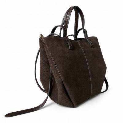 - Czekoladowa zamszowa torebka shopper ZAMSZ NATURALNY łódka brązowa