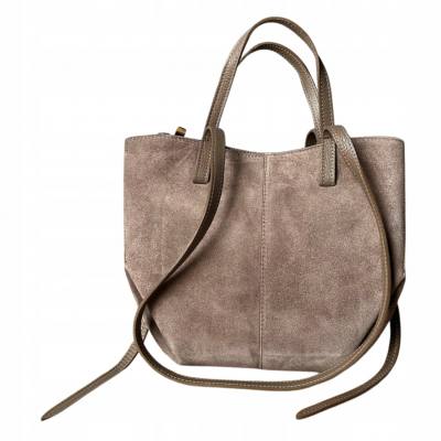 - cappuccino zamszowa torebka taupe shopper ZAMSZ NATURALNY łódka