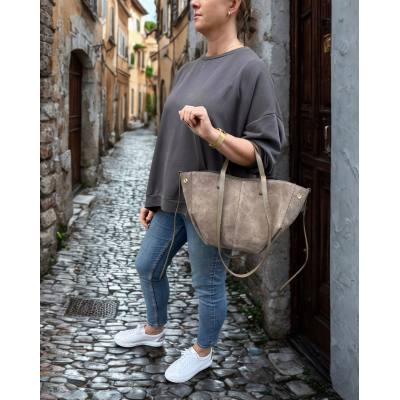 - cappuccino zamszowa torebka taupe shopper ZAMSZ NATURALNY łódka