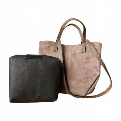 - cappuccino zamszowa torebka taupe shopper ZAMSZ NATURALNY łódka