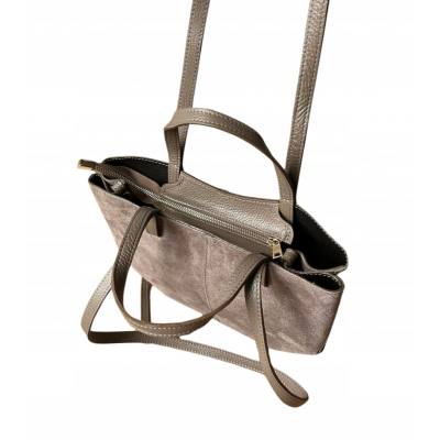 - cappuccino zamszowa torebka taupe shopper ZAMSZ NATURALNY łódka