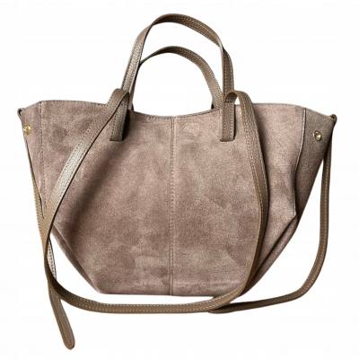 - cappuccino zamszowa torebka taupe shopper ZAMSZ NATURALNY łódka
