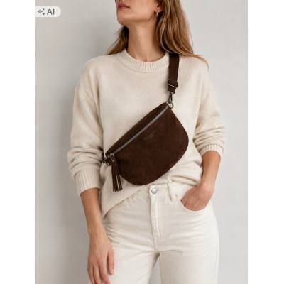 - Flora&Co nerka czekoladowa torebka listonoszka eko zamsz skóra brązowa