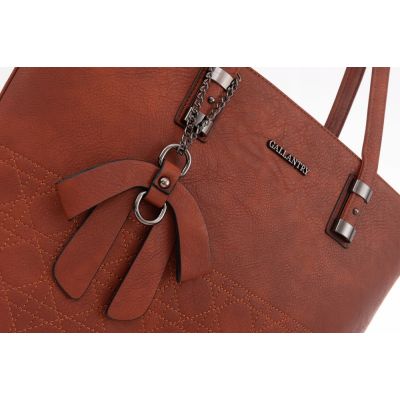 - GALLANTRY A4 camel ruda klasyczna skórzana torebka kokardka shopper