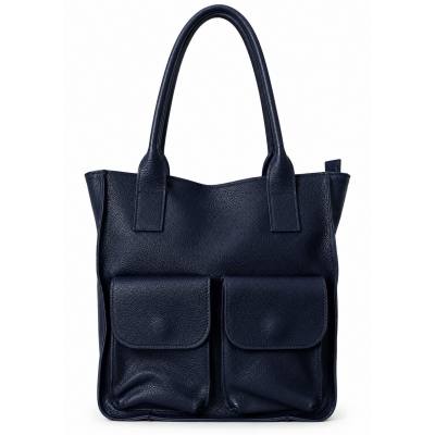 - HIT - GRANATOWA TOREBKA SKÓRA NATURALNA SHOPPER A4 DAMSKA TORBA SKÓRZANA