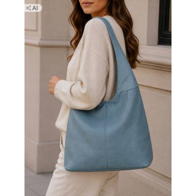 NIEBIESKA BABY BLUE klasyczna torebka worek MIĘKKA