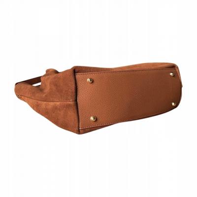 - Camel zamszowa torebka shopper XL ruda karmelowa ZAMSZ NATURALNY A4 Vera Pelle