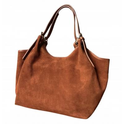 - Camel zamszowa torebka shopper XL ruda karmelowa ZAMSZ NATURALNY A4 Vera Pelle