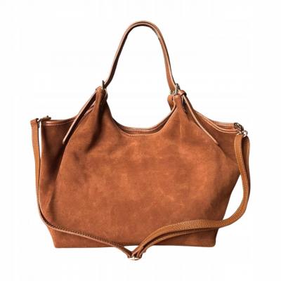 - Camel zamszowa torebka shopper XL ruda karmelowa ZAMSZ NATURALNY A4 Vera Pelle