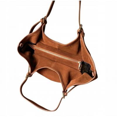 - Camel zamszowa torebka shopper XL ruda karmelowa ZAMSZ NATURALNY A4 Vera Pelle